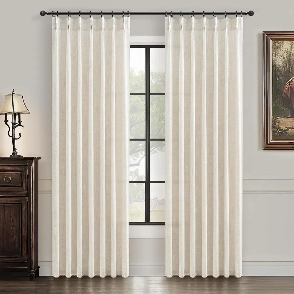 Brand New Furuno Cream Beige Pinch-Pleat Linen Curtains 40″ W × 84″ L – Set of 2